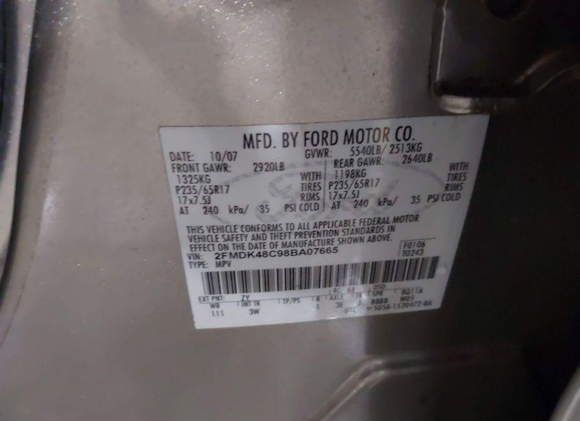 Photo 9 of 2008 Ford Edge SEL (VIN 2FMDK48C98BA07665)