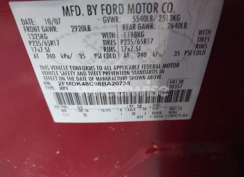 Photo 9 of 2008 Ford Edge SEL (VIN 2FMDK48C98BA20738)