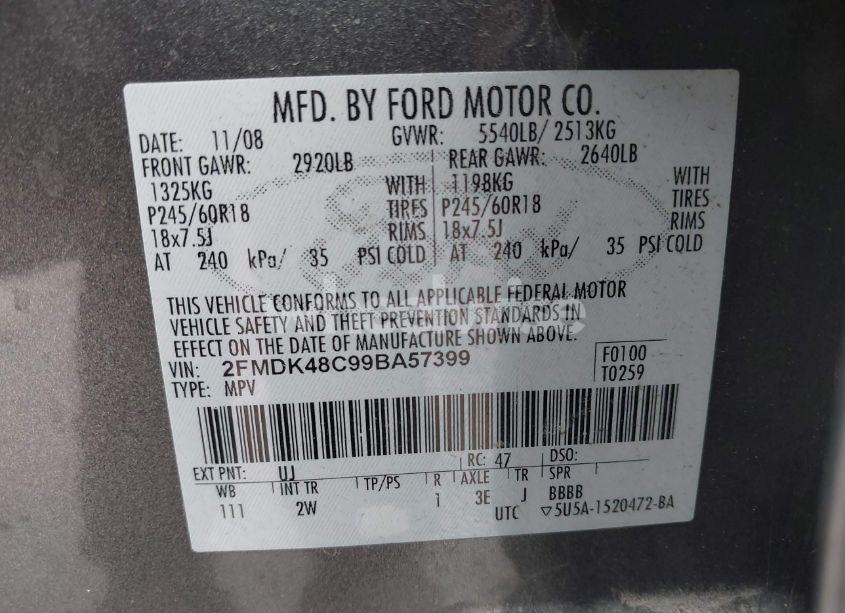Photo 9 of 2009 Ford Edge SEL (VIN 2FMDK48C99BA57399)