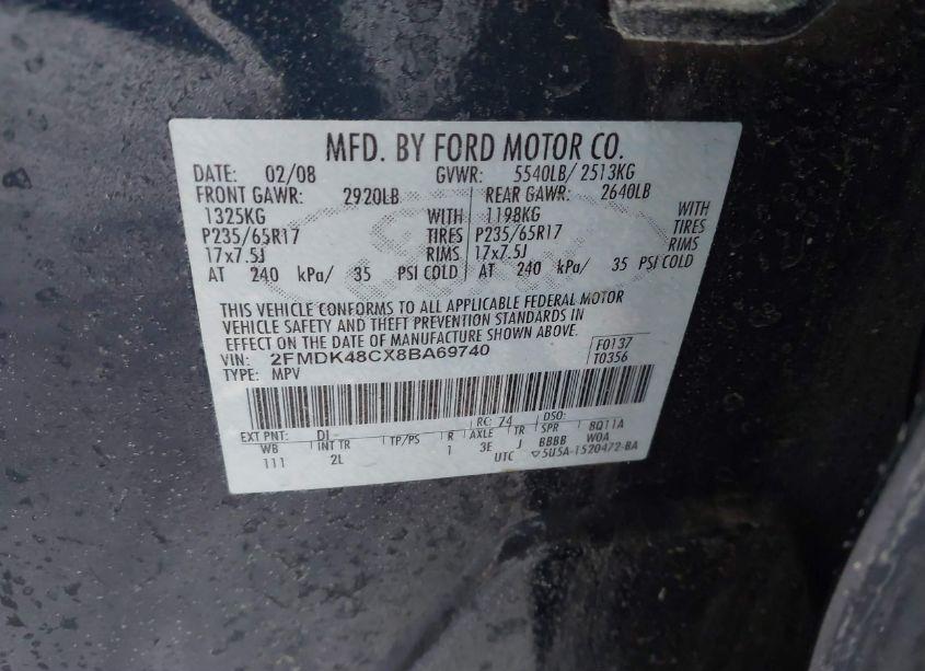 Photo 9 of 2008 Ford Edge SEL (VIN 2FMDK48CX8BA69740)