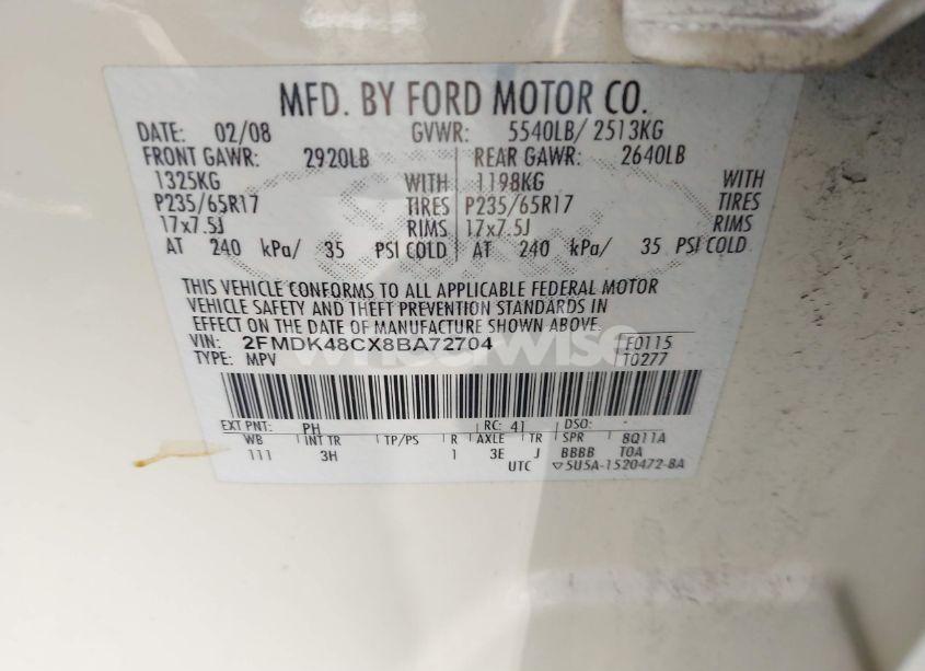 Photo 9 of 2008 Ford Edge SEL (VIN 2FMDK48CX8BA72704)