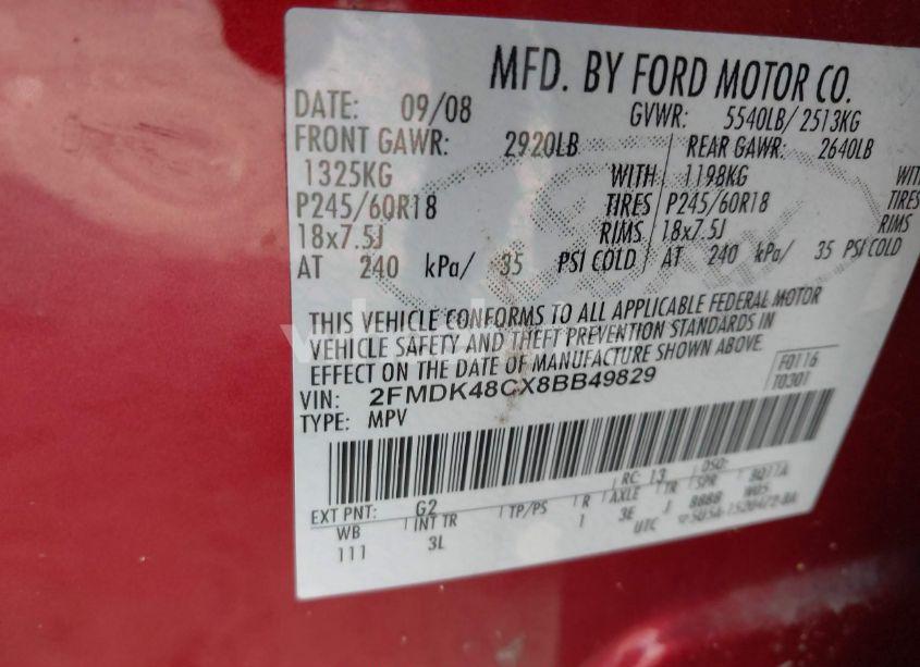 Photo 9 of 2008 Ford Edge SEL (VIN 2FMDK48CX8BB49829)