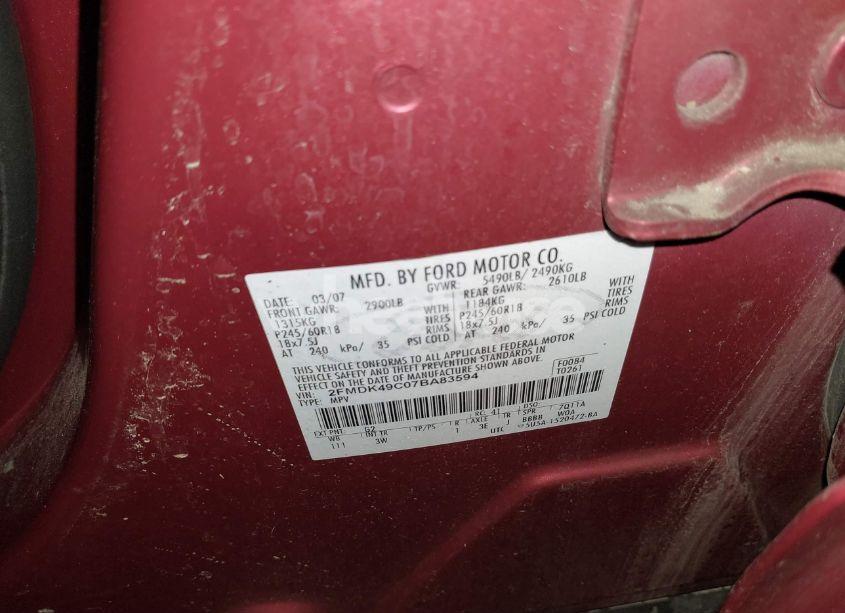 Photo 9 of 2007 Ford Edge SEL PLUS (VIN 2FMDK49C07BA83594)