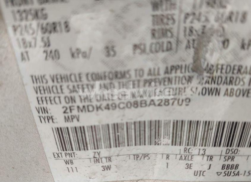 Photo 9 of 2008 Ford Edge LIMITED (VIN 2FMDK49C08BA28709)