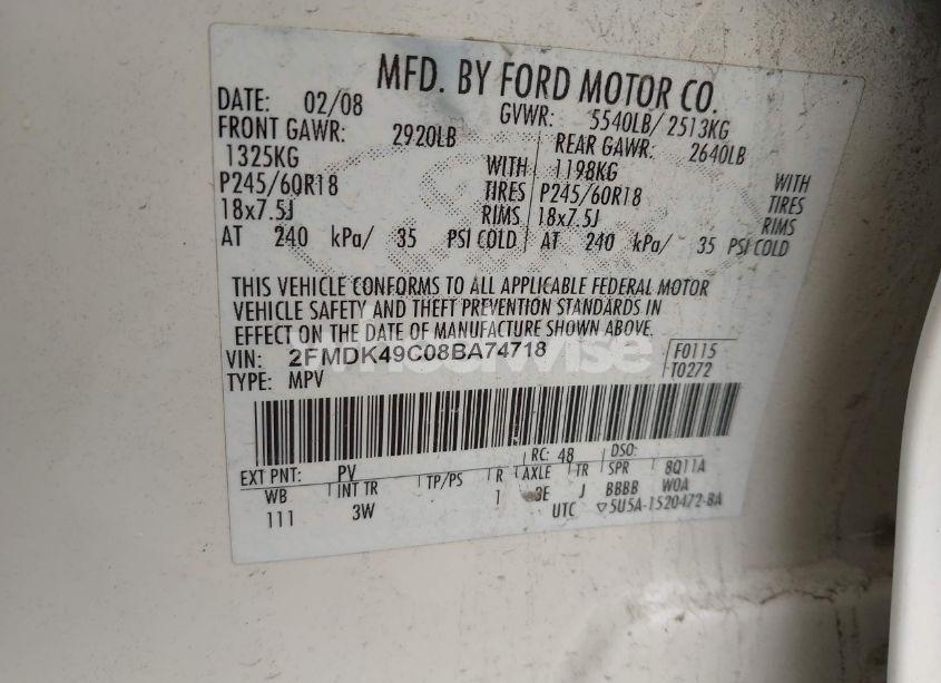 Photo 9 of 2008 Ford Edge LIMITED (VIN 2FMDK49C08BA74718)