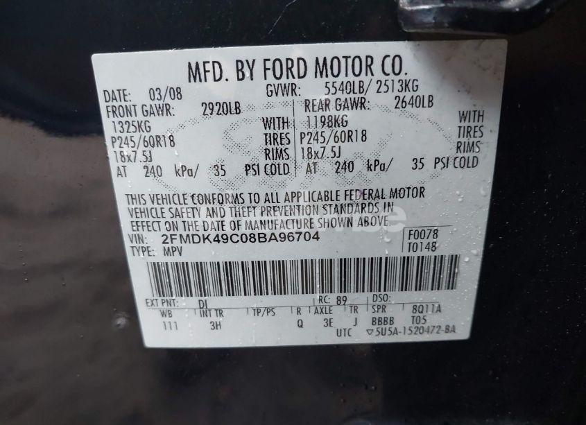 Photo 9 of 2008 Ford Edge LIMITED (VIN 2FMDK49C08BA96704)