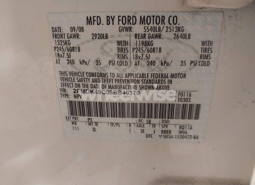 Photo 9 of 2008 Ford Edge LIMITED (VIN 2FMDK49C08BB49370)