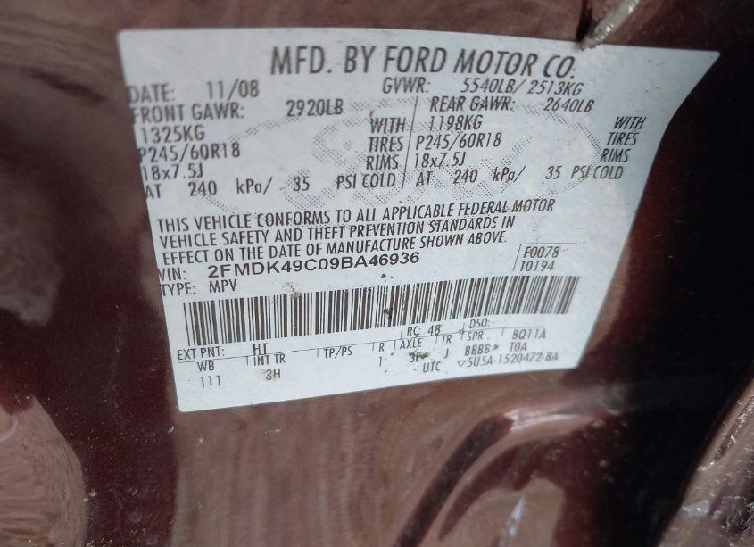 Photo 9 of 2009 Ford Edge LIMITED (VIN 2FMDK49C09BA46936)