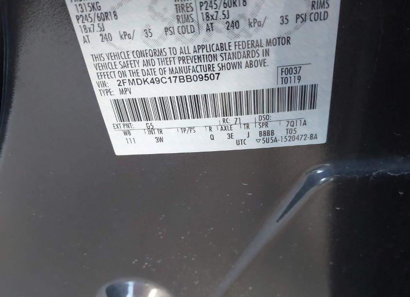 Photo 9 of 2007 Ford Edge SEL PLUS (VIN 2FMDK49C17BB09507)