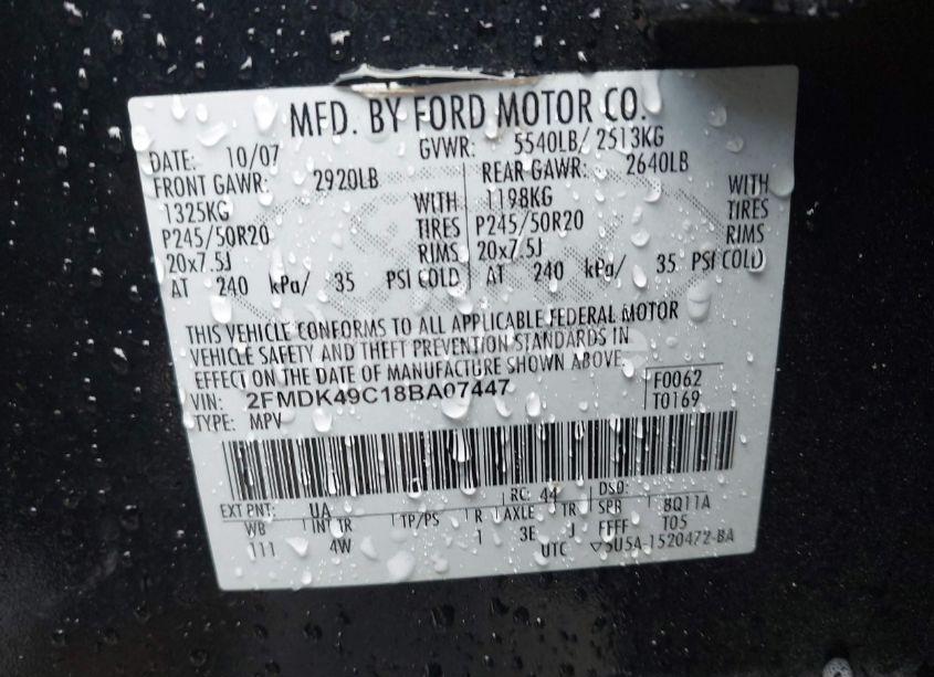 Photo 9 of 2008 Ford Edge LIMITED (VIN 2FMDK49C18BA07447)