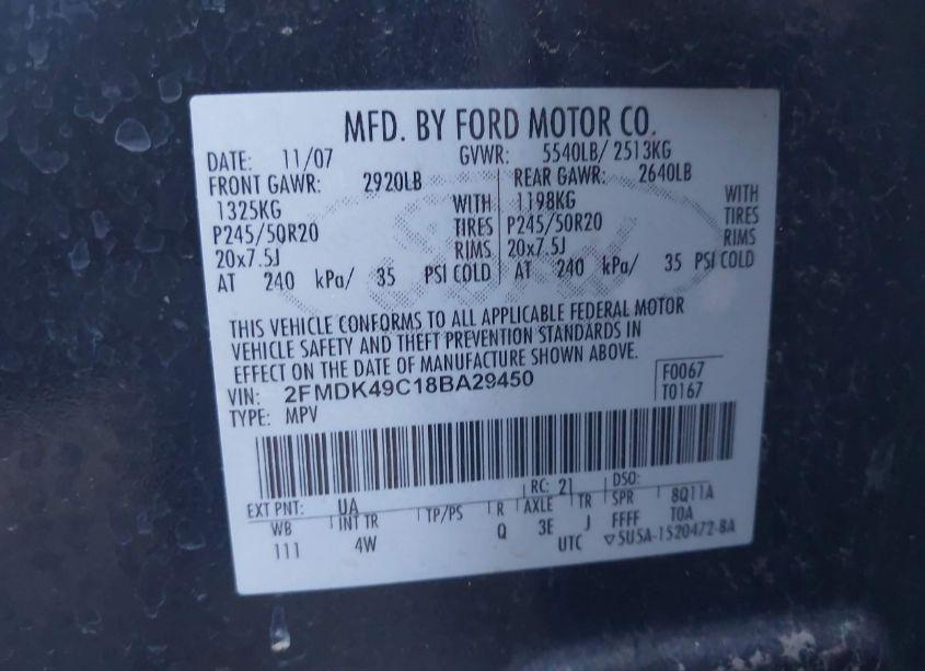 Photo 9 of 2008 Ford Edge LIMITED (VIN 2FMDK49C18BA29450)