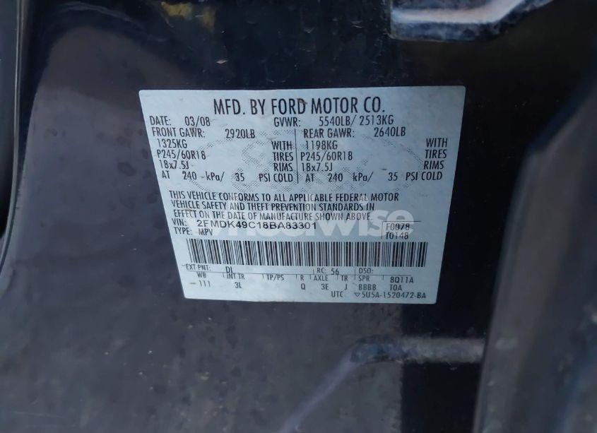 Photo 9 of 2008 Ford Edge LIMITED (VIN 2FMDK49C18BA83301)