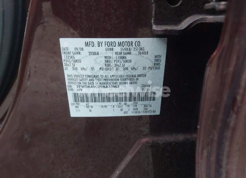 Photo 9 of 2009 Ford Edge LIMITED (VIN 2FMDK49C29BA33962)