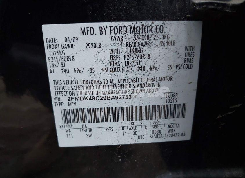 Photo 9 of 2009 Ford Edge LIMITED (VIN 2FMDK49C29BA92753)