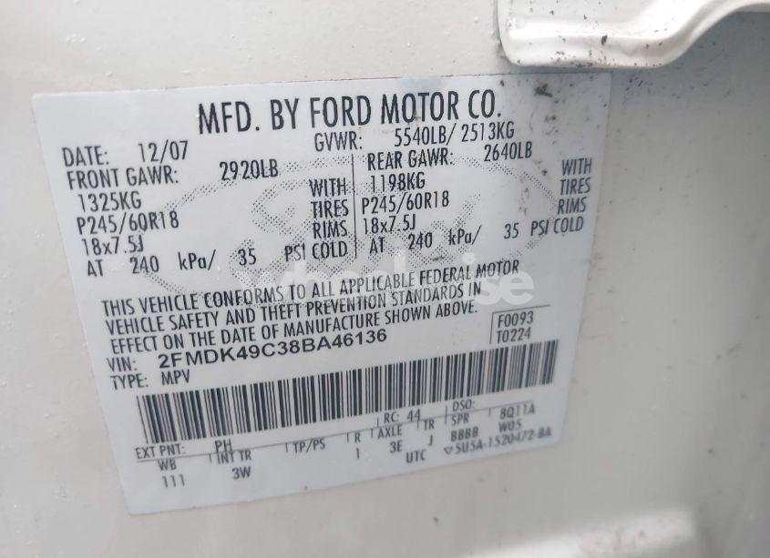 Photo 9 of 2008 Ford Edge LIMITED (VIN 2FMDK49C38BA46136)