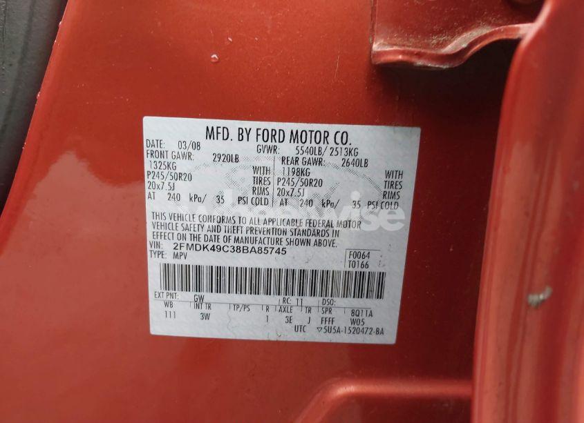 Photo 9 of 2008 Ford Edge LIMITED (VIN 2FMDK49C38BA85745)