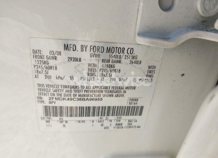 Photo 9 of 2008 Ford Edge LIMITED (VIN 2FMDK49C38BA96955)