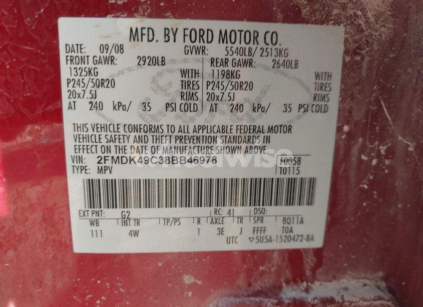 Photo 9 of 2008 Ford Edge LIMITED (VIN 2FMDK49C38BB46978)