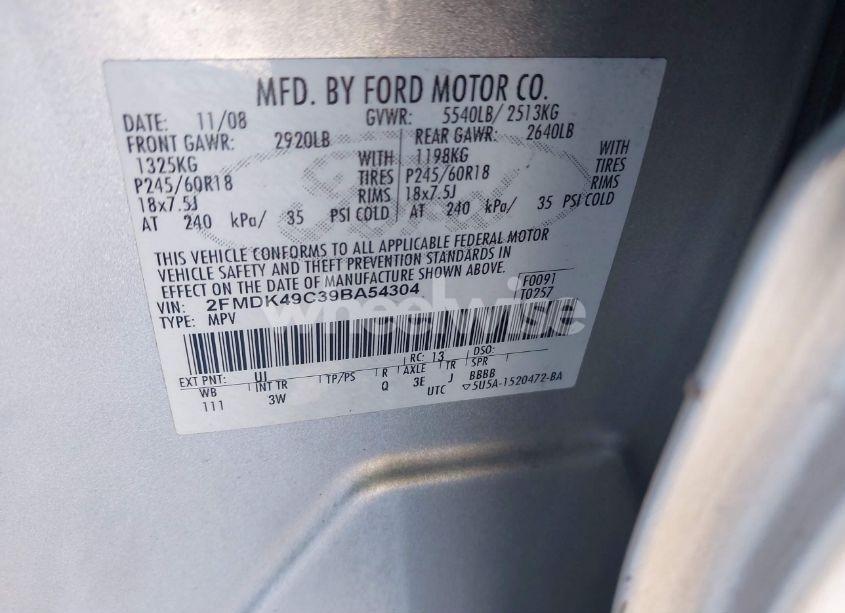 Photo 9 of 2009 Ford Edge LIMITED (VIN 2FMDK49C39BA54304)