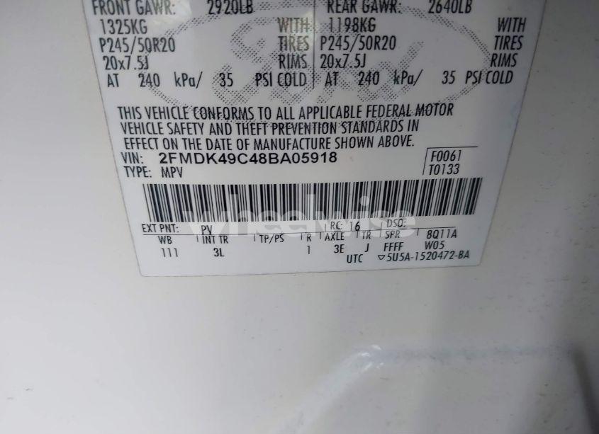 Photo 9 of 2008 Ford Edge LIMITED (VIN 2FMDK49C48BA05918)