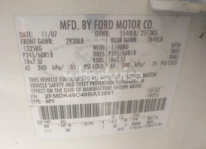 Photo 9 of 2008 Ford Edge LIMITED (VIN 2FMDK49C48BA32861)