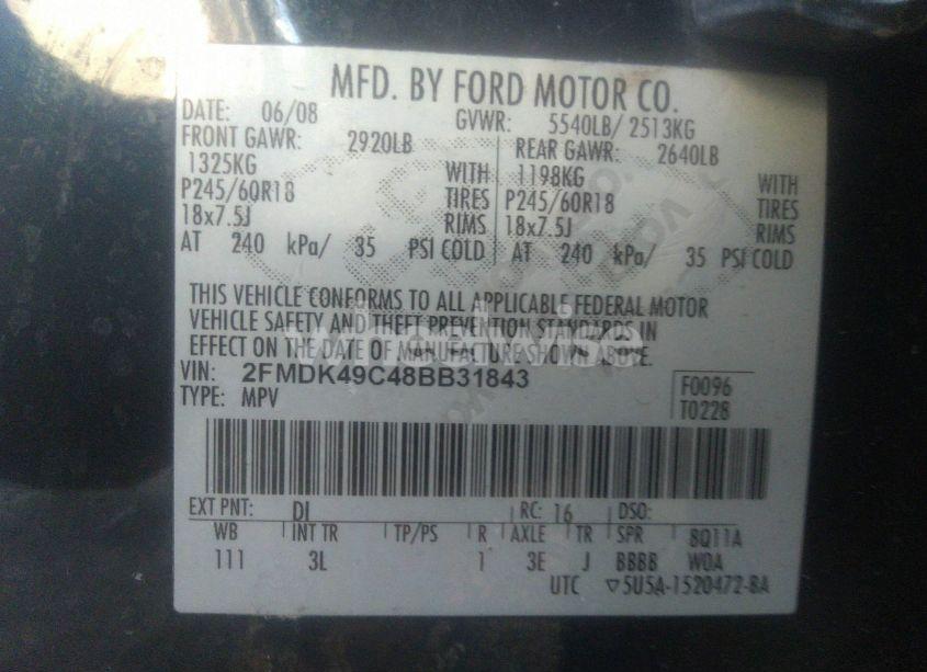 Photo 9 of 2008 Ford Edge LIMITED (VIN 2FMDK49C48BB31843)