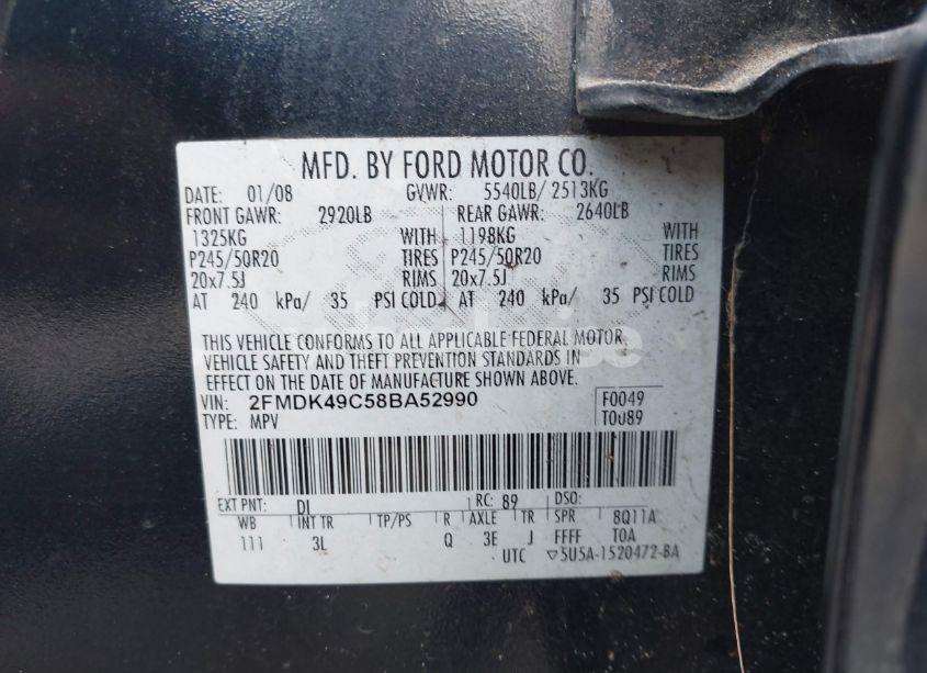 Photo 9 of 2008 Ford Edge LIMITED (VIN 2FMDK49C58BA52990)