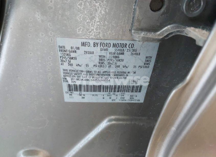 Photo 9 of 2008 Ford Edge LIMITED (VIN 2FMDK49C58BA56604)