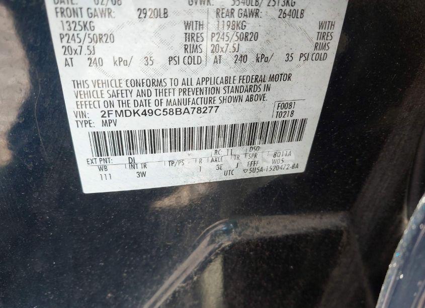 Photo 9 of 2008 Ford Edge LIMITED (VIN 2FMDK49C58BA78277)