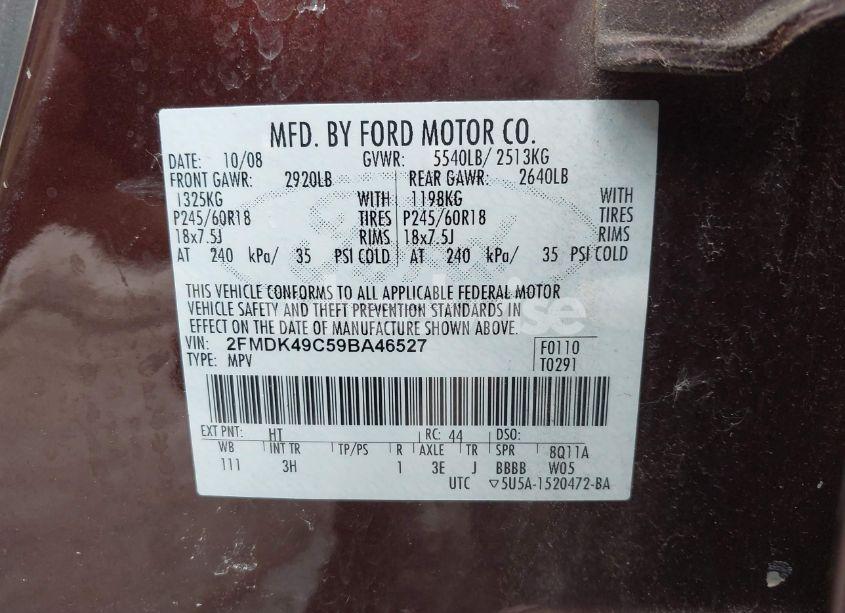 Photo 9 of 2009 Ford Edge LIMITED (VIN 2FMDK49C59BA46527)