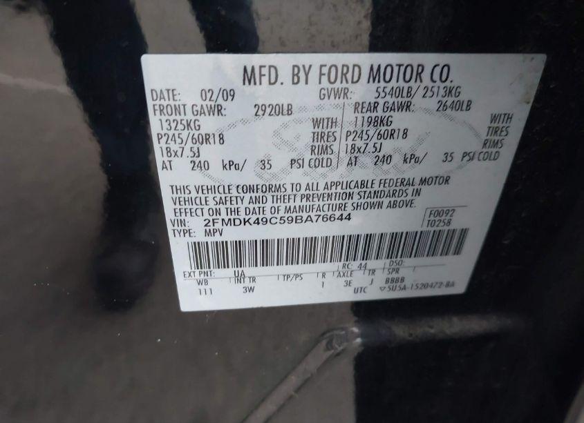 Photo 9 of 2009 Ford Edge LIMITED (VIN 2FMDK49C59BA76644)