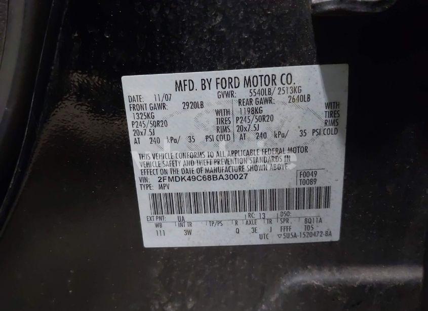 Photo 9 of 2008 Ford Edge LIMITED (VIN 2FMDK49C68BA30027)