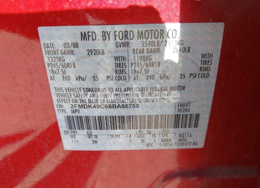 Photo 9 of 2008 Ford Edge LIMITED (VIN 2FMDK49C68BA86758)