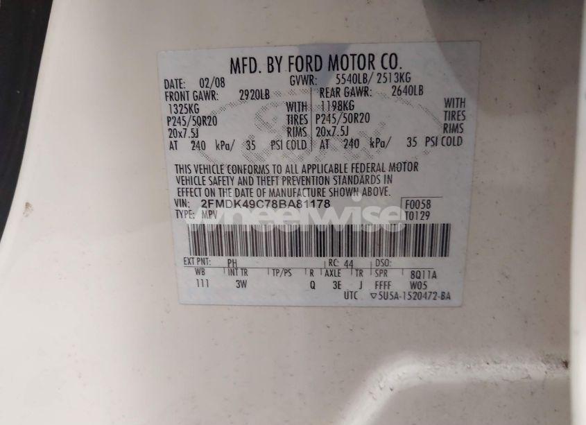 Photo 9 of 2008 Ford Edge LIMITED (VIN 2FMDK49C78BA81178)