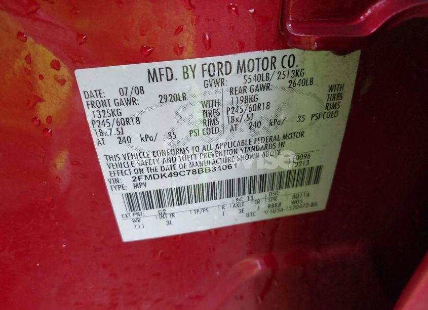 Photo 9 of 2008 Ford Edge LIMITED (VIN 2FMDK49C78BB31061)