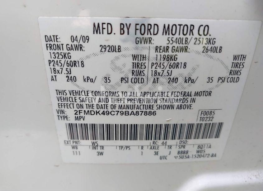 Photo 9 of 2009 Ford Edge LIMITED (VIN 2FMDK49C79BA87886)