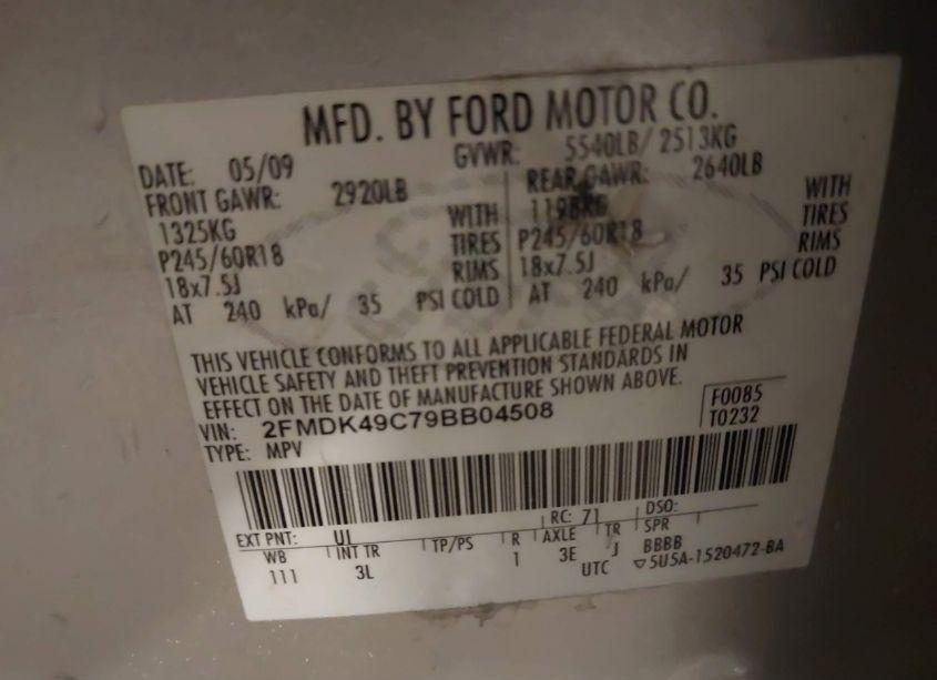 Photo 9 of 2009 Ford Edge LIMITED (VIN 2FMDK49C79BB04508)