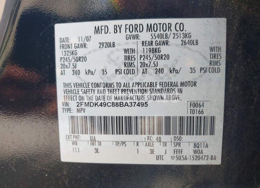 Photo 9 of 2008 Ford Edge LIMITED (VIN 2FMDK49C88BA37495)