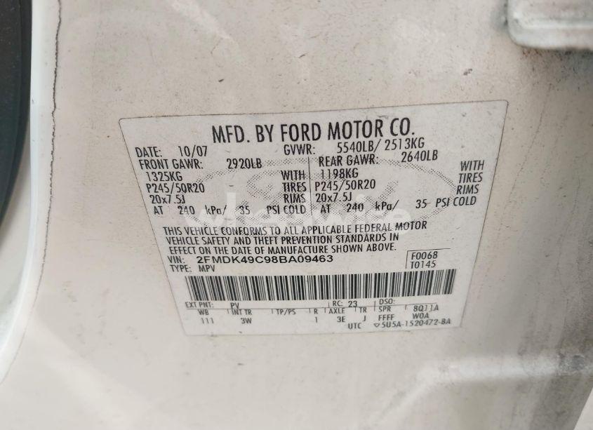 Photo 9 of 2008 Ford Edge LIMITED (VIN 2FMDK49C98BA09463)