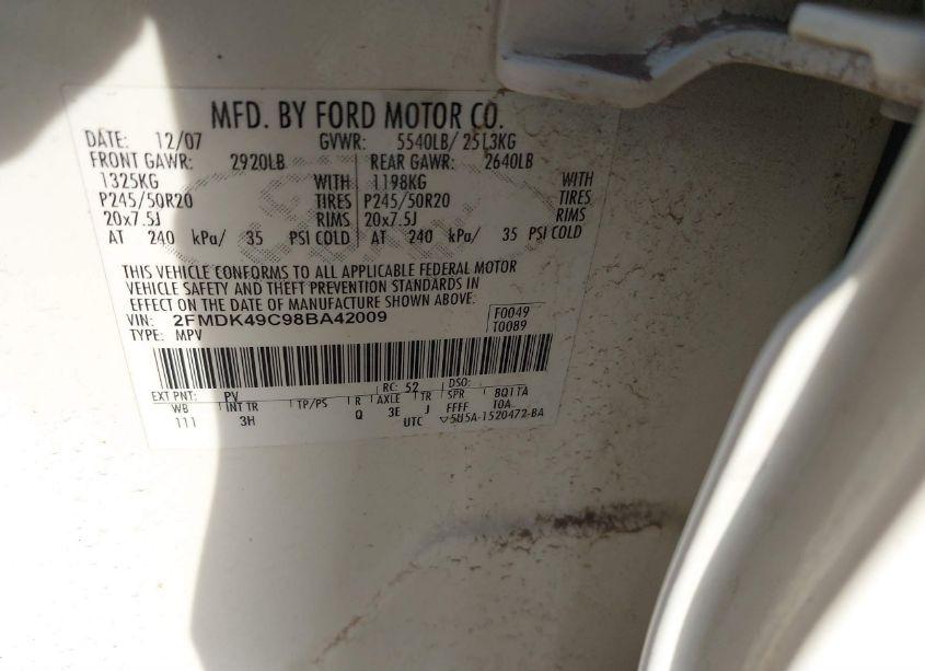 Photo 9 of 2008 Ford Edge LIMITED (VIN 2FMDK49C98BA42009)