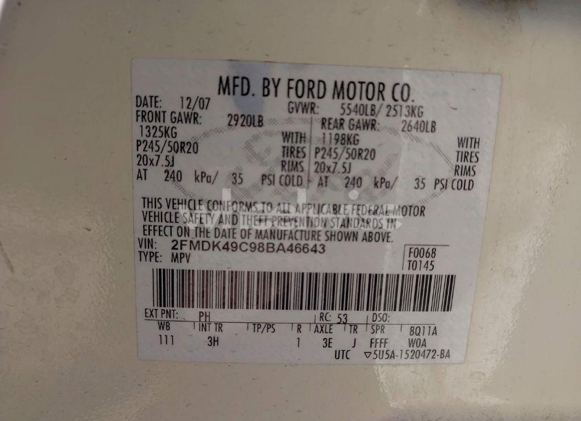 Photo 9 of 2008 Ford Edge LIMITED (VIN 2FMDK49C98BA46643)