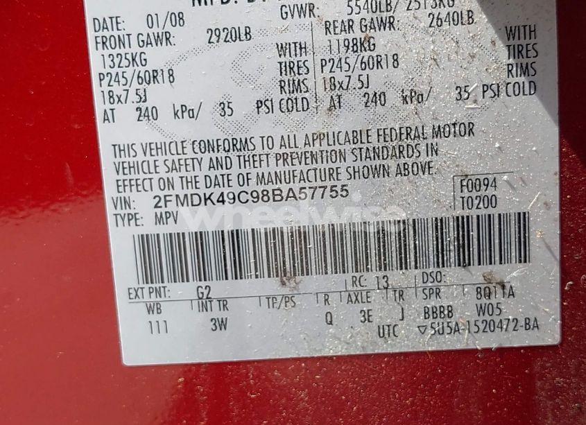 Photo 9 of 2008 Ford Edge LIMITED (VIN 2FMDK49C98BA57755)