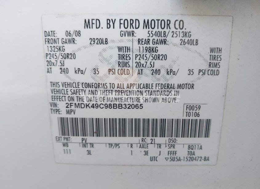 Photo 9 of 2008 Ford Edge LIMITED (VIN 2FMDK49C98BB32065)