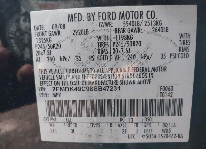 Photo 9 of 2008 Ford Edge LIMITED (VIN 2FMDK49C98BB47231)