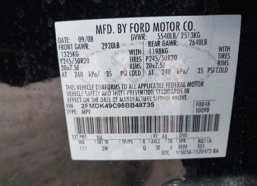 Photo 9 of 2008 Ford Edge LIMITED (VIN 2FMDK49C98BB48735)