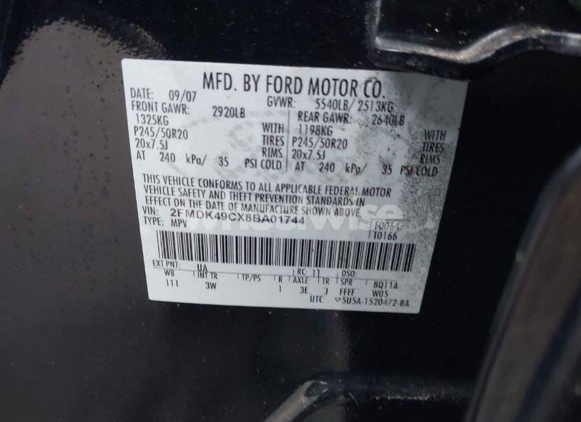 Photo 9 of 2008 Ford Edge LIMITED (VIN 2FMDK49CX8BA01744)