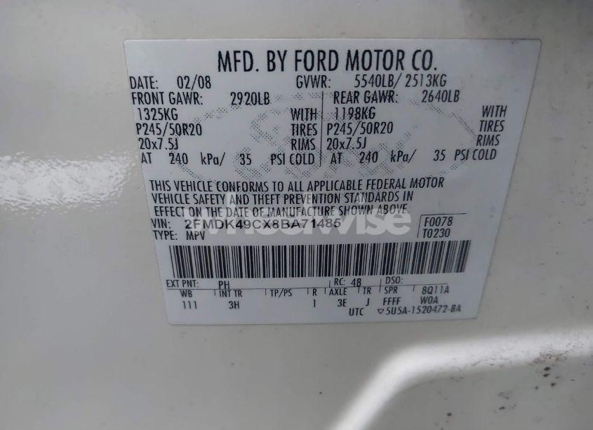 Photo 9 of 2008 Ford Edge LIMITED (VIN 2FMDK49CX8BA71485)
