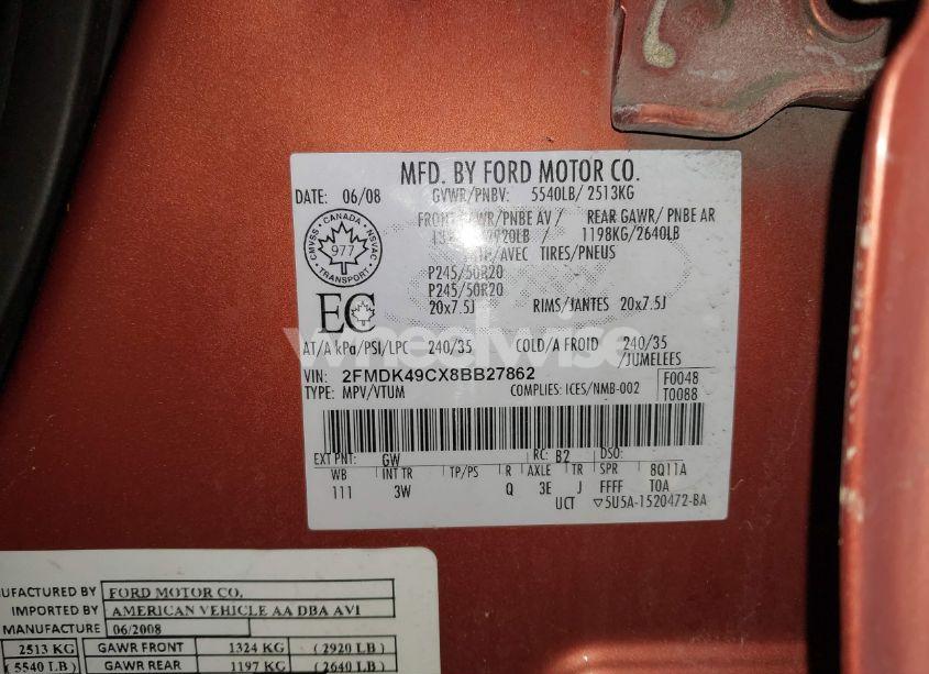 Photo 9 of 2008 Ford Edge LIMITED (VIN 2FMDK49CX8BB27862)