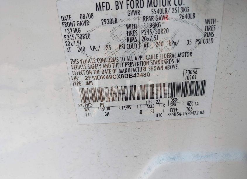 Photo 9 of 2008 Ford Edge LIMITED (VIN 2FMDK49CX8BB43480)