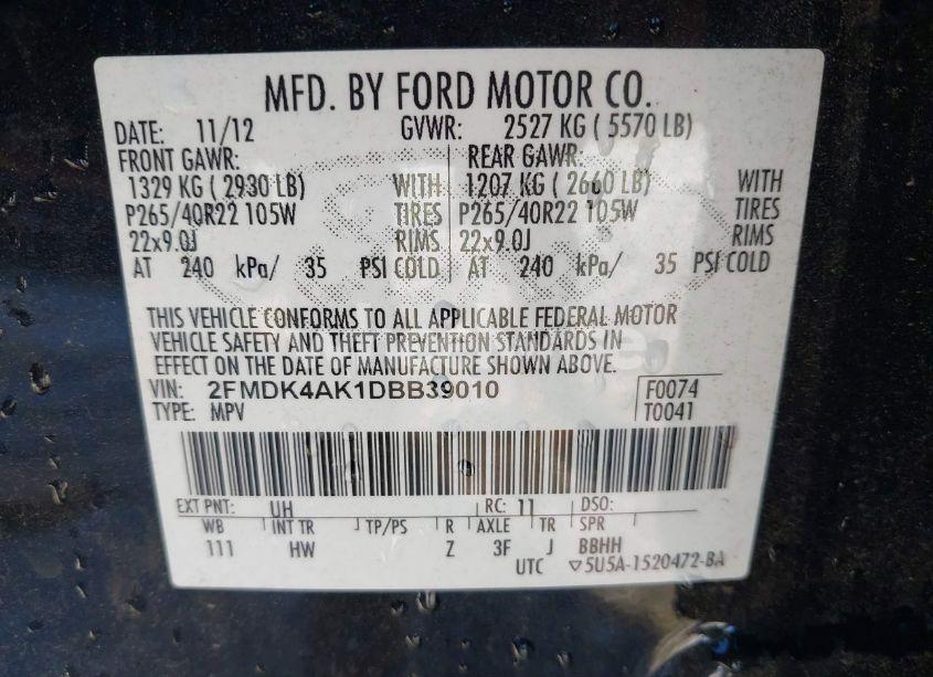 Photo 9 of 2013 Ford Edge SPORT (VIN 2FMDK4AK1DBB39010)